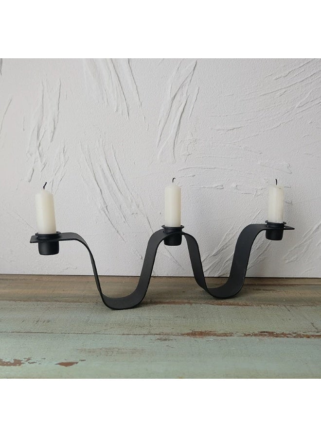Firasa Matte Black Wave-Design Metal Candle Holders Vintage Iron Candle Stand for Wedding, Home, Cafe Decor - Image 2