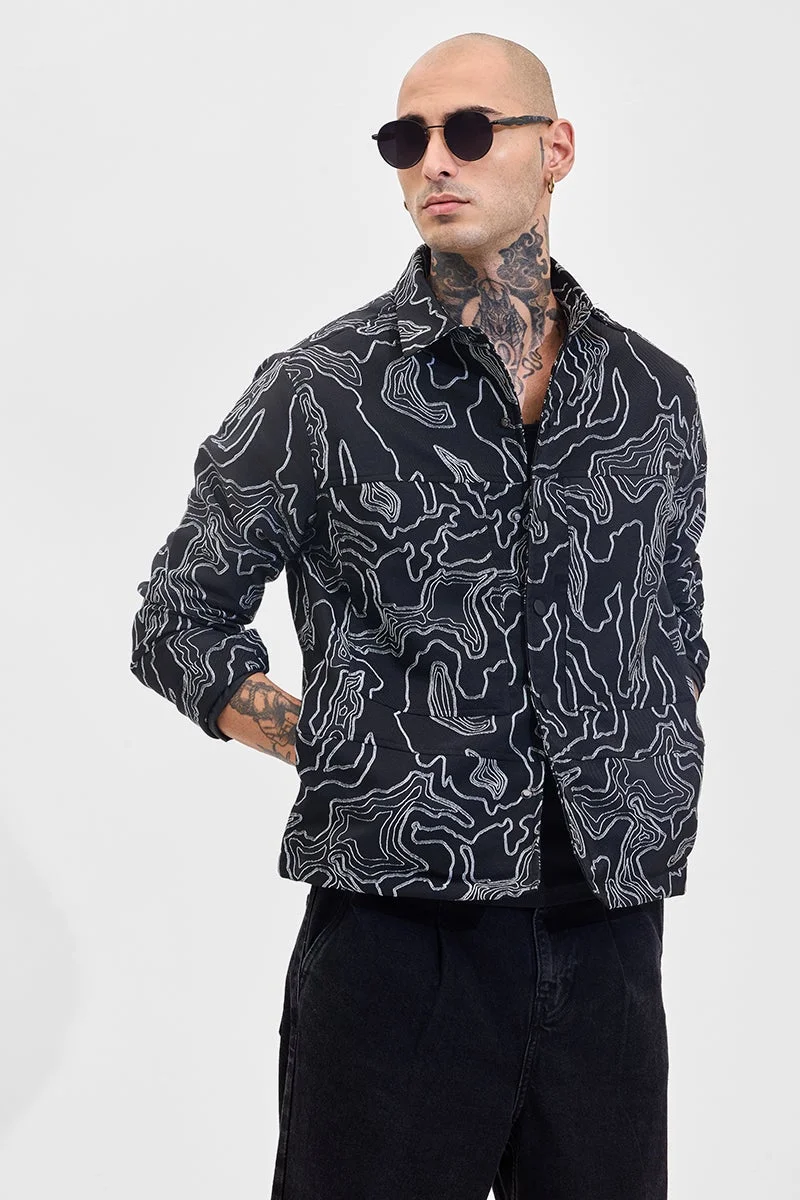 سنيتش قميص أسود فضفاض بتصميم تجريدي