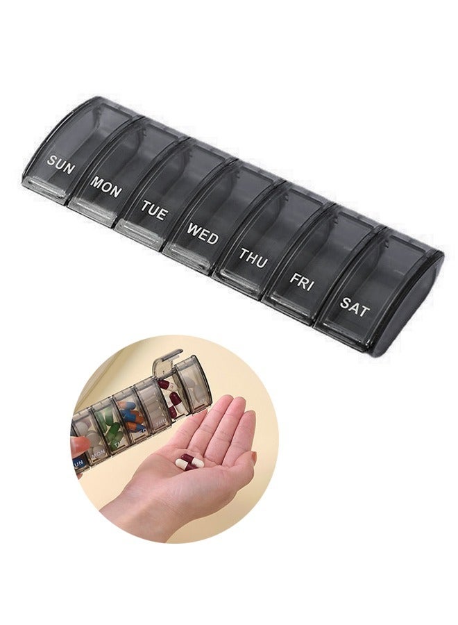 Transparent Compartments Weekly Pill Organizer Boxes, Portable Plastic 7 Day Pill Dispenser, Fish Oils Vitamin Holder Supplement Medicine Box(Black) - Image 1