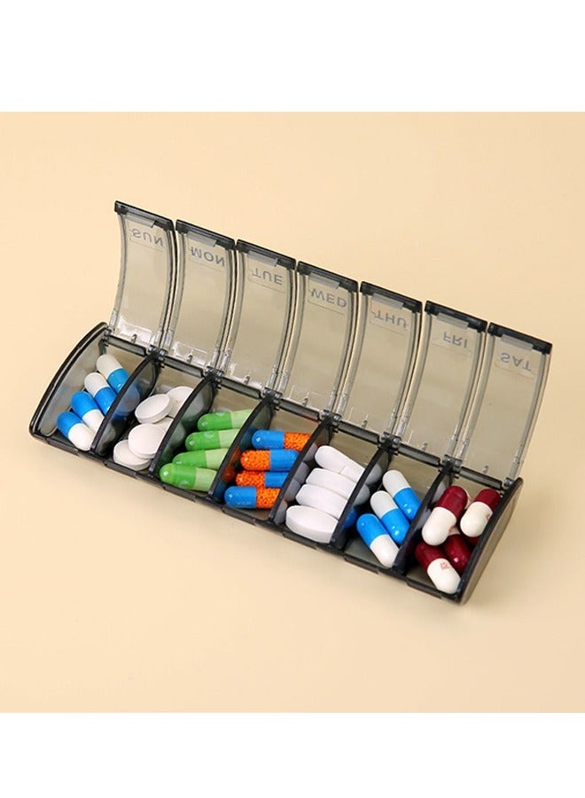 Transparent Compartments Weekly Pill Organizer Boxes, Portable Plastic 7 Day Pill Dispenser, Fish Oils Vitamin Holder Supplement Medicine Box(Black) - Image 4
