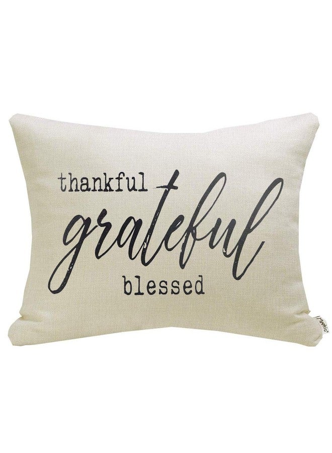 Meekio Farmhouse Pillow Covers with Thankful Grateful Blessed Quote 12" x 20" Farmhouse Rustic Décor Lumbar Pillow Covers with Saying Housewarming Gifts Family Room Décor - Image 1
