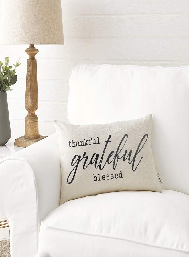 Meekio Farmhouse Pillow Covers with Thankful Grateful Blessed Quote 12" x 20" Farmhouse Rustic Décor Lumbar Pillow Covers with Saying Housewarming Gifts Family Room Décor - Image 4
