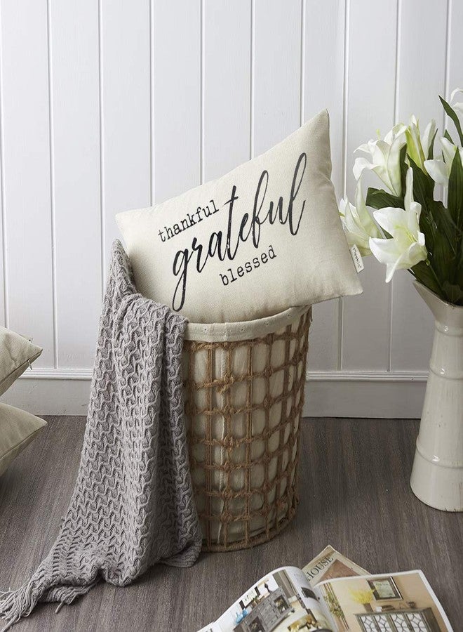 Meekio Farmhouse Pillow Covers with Thankful Grateful Blessed Quote 12" x 20" Farmhouse Rustic Décor Lumbar Pillow Covers with Saying Housewarming Gifts Family Room Décor - Image 3