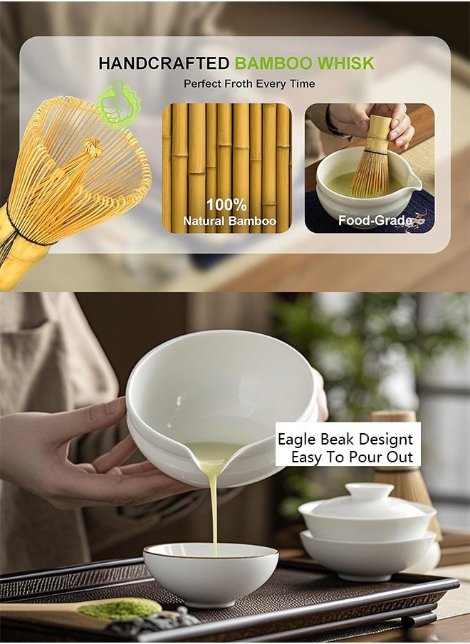 REVEX 5-piece Japanese Matcha Set with Spout, Ceramic Matcha Bowl+Whisk Holder+Bamboo Whisk+Spoon+Sieve,for Traditional Tea Ceremony-Coarse Ceramic Perfect Handmade Matcha Kit to Prepare Traditional Matcha Tea, 100% Natural Matcha Gift Kit(white)  - Image 3
