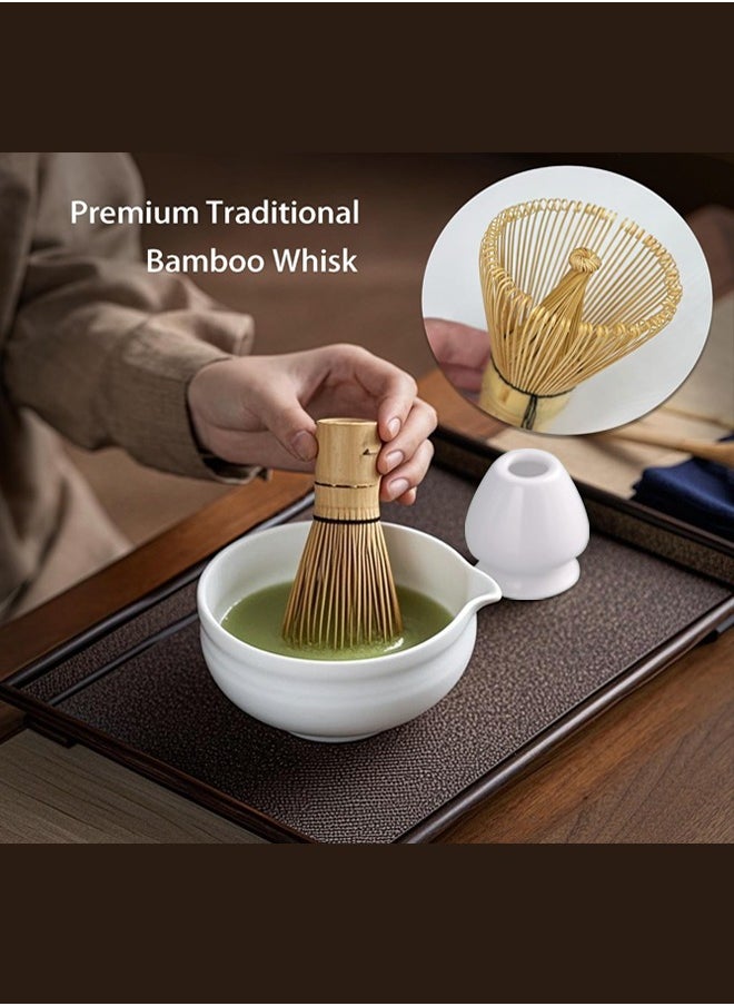 REVEX 5-piece Japanese Matcha Set with Spout, Ceramic Matcha Bowl+Whisk Holder+Bamboo Whisk+Spoon+Sieve,for Traditional Tea Ceremony-Coarse Ceramic Perfect Handmade Matcha Kit to Prepare Traditional Matcha Tea, 100% Natural Matcha Gift Kit(white)  - Image 4