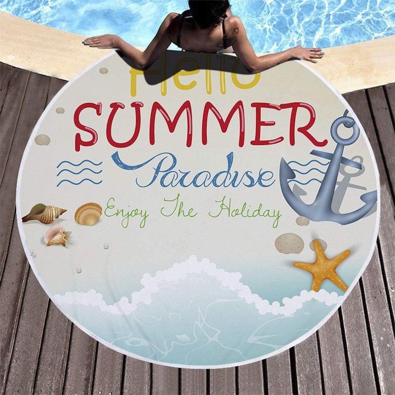 klarako Round Beach Towel Blanket, Quick Dry Beach Towel 2020 Summer Fashion Elements Beach Towels with Tassels Ultra Soft Super Water Absorbent Beach Throw60 X 60 Inch - Image 1