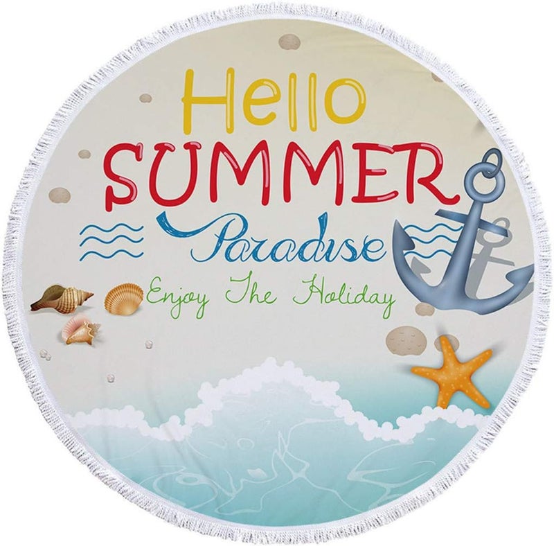 klarako Round Beach Towel Blanket, Quick Dry Beach Towel 2020 Summer Fashion Elements Beach Towels with Tassels Ultra Soft Super Water Absorbent Beach Throw60 X 60 Inch - Image 2