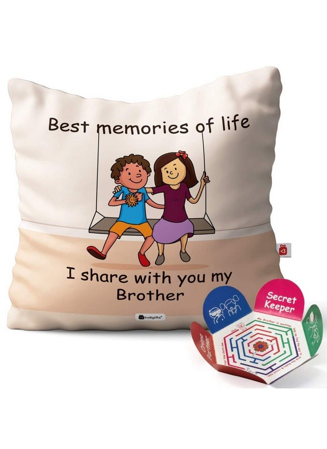 Indigifts Indigifts Raksha Bandhan Gifts for Brother Memories with Brother Quote Beige Cushion Cover 12x12 inches with Filler - Special Rakhi Gift for Brother, Birthday Gift for Brother, Rakshabandhan Gifts  - Image 1