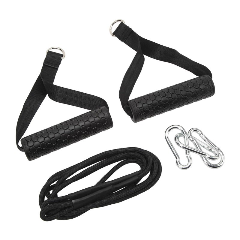 Triceps Pull Down Rope Gym Cable Machine Strap With 2 Black Handles - Image 2