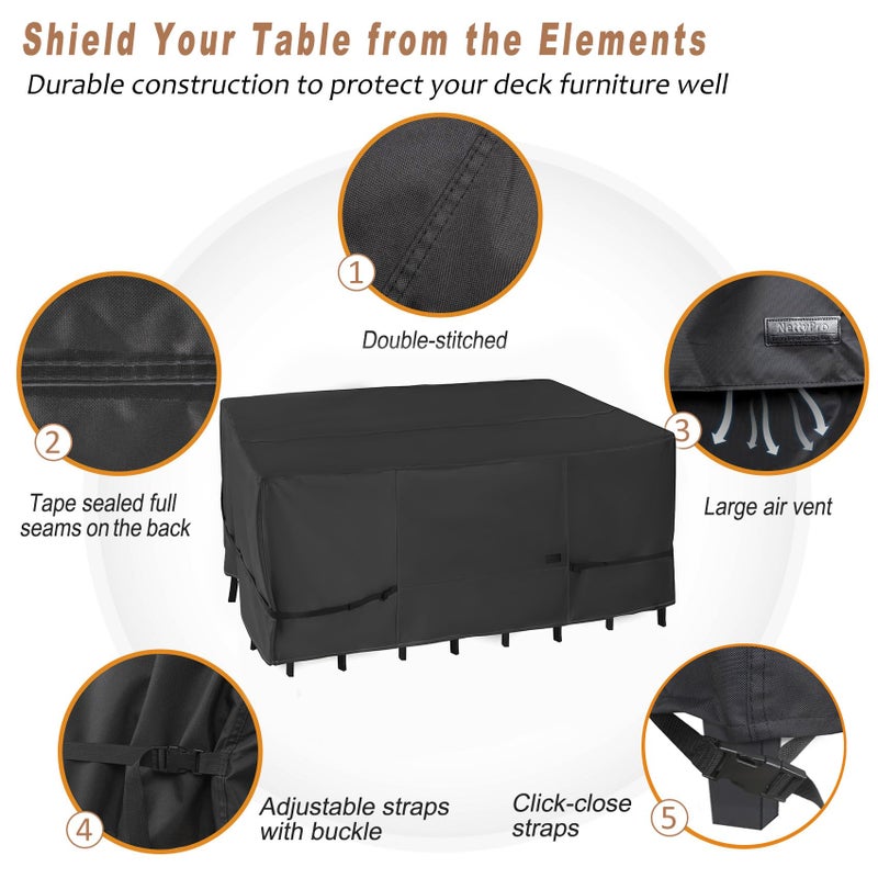 NettyPro Patio Table Cover Rectangular 88 x 60 Inch, Waterproof Outdoor Furniture Set Covers for Dining Table and Chair Rectangle, Black - Image 3