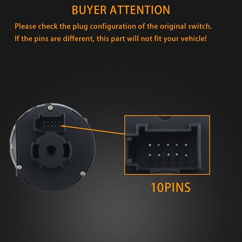 For VW Jetta Golf MK5 MK6 Rabbit GTI 2005-2012 10 Pins Fog Light Headlight Switch Replacement - Image 4