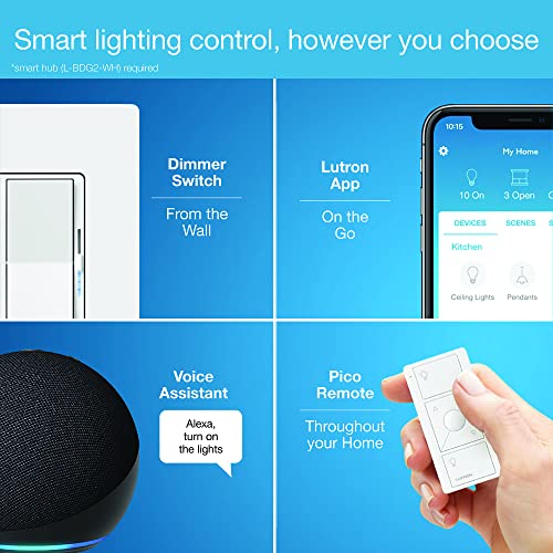 LUTRON مفتاح إضاءة ذكي لوتрон ديفا مع ديمر لمصابيح كاسيتا (يتطلب محور لوتрон الذكي)، لمصابيح LED، 150 واط، قطب واحد/3 طرق، بدون سلك محايد، أبيض، عبوة 3 قطع (DVRF-6LS-WH-3) - Image 5