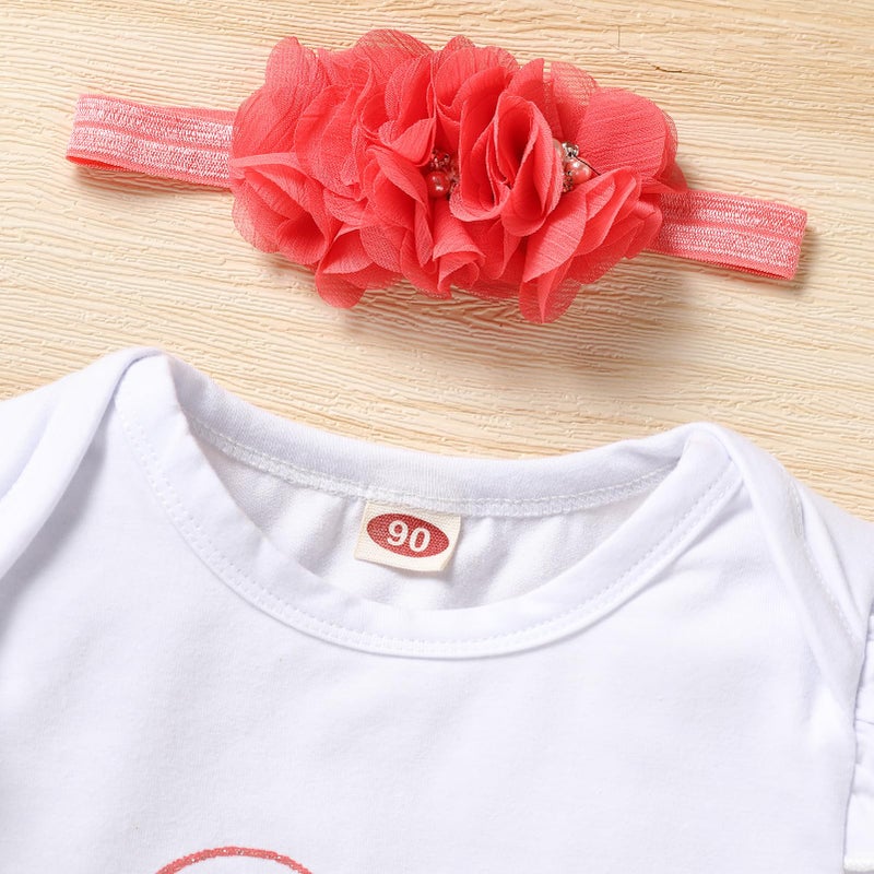 Viworld Baby Girl Birthday Clothes Snowflake First One Long Sleeve Romper+Velvet Flared Pants+Headband 3Pcs Cake Smash Outfits(Meat Pink,12-18M) - Image 5