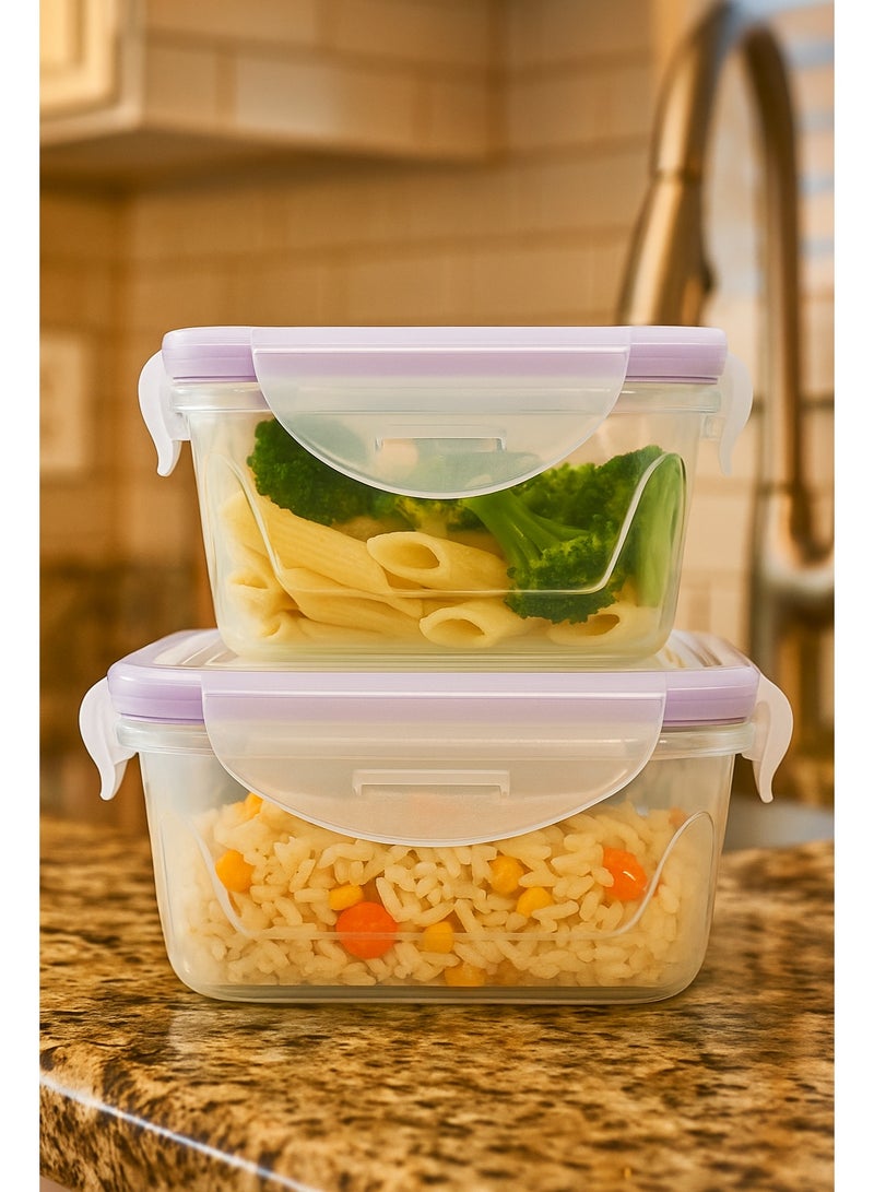 فافيلا طقم علبة ثلاجة بلاستيك  لحفظ الطعام ,غطاء محكم الغلق ,2 قطعة مقاسات مختلفة (300مللي-530مللي) آمن الاستخدام الميكرويف والديب فرايزر - Image 1