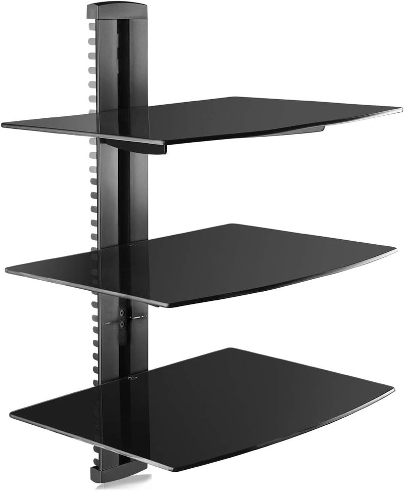 Suptek 3 Floating Shelf Wall Bracket with Strengthened Tempered Glass for DVD Players/Cable Boxes/Games Consoles/TV Accessories, 3 Shelves, Black, CS303 - Image 1