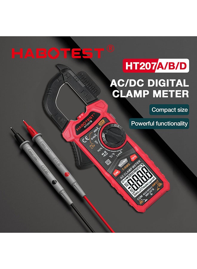 HABOTEST - HT207B 4000 Counts Digital Clamp Meter Multimeter Handheld AC DC Voltage Current Voltmeter Diode Resistance Clamp Meter High-Precision Multifunctional Digital Display Clamp Meter - Image 1