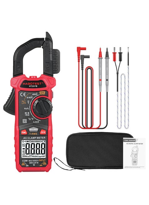 HT207B 4000 Counts Digital Clamp Meter Multimeter Handheld AC DC Voltage Current Voltmeter Diode Resistance Clamp Meter High-Precision Multifunctional Digital Display Clamp Meter