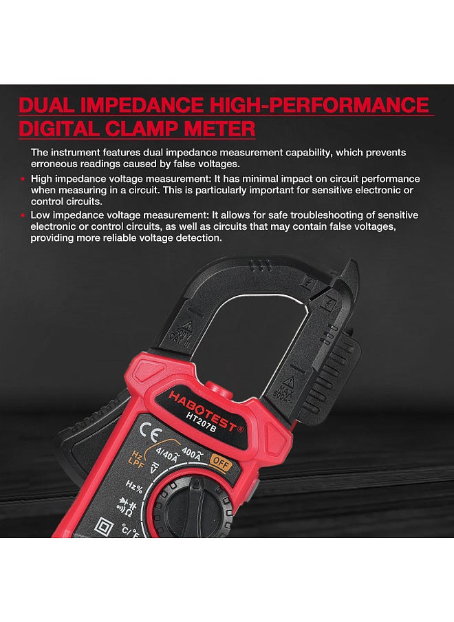 HABOTEST HT207B 4000 Counts Digital Clamp Meter Multimeter Handheld AC DC Voltage Current Voltmeter Diode Resistance Clamp Meter High-Precision Multifunctional Digital Display Clamp Meter  - Image 3