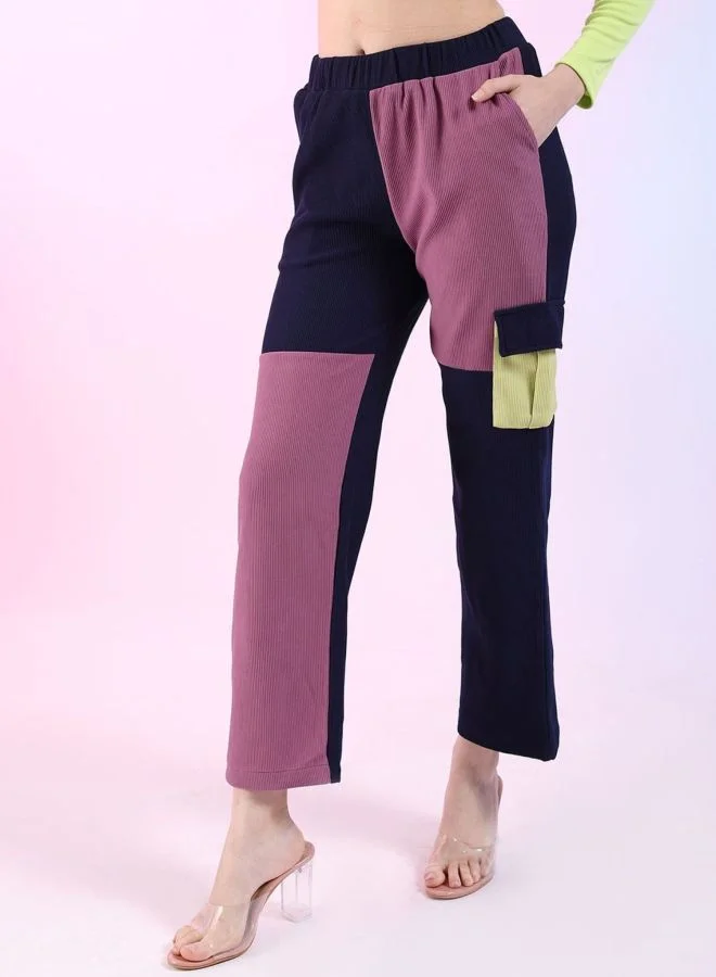 Freehand Women Regular Fit Color Block Mid Rise Cargo Pocket Pant