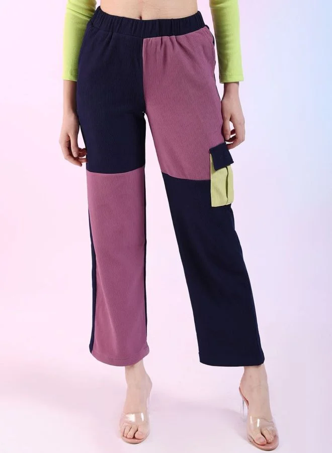 Freehand Women Regular Fit Color Block Mid Rise Cargo Pocket Pant
