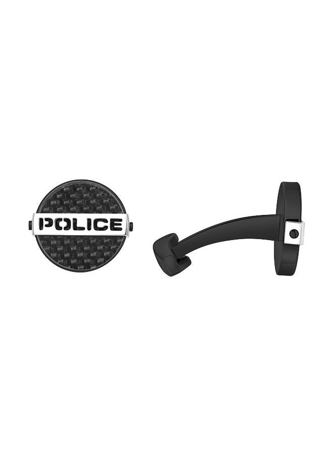 POLICE - Cut Grey With Black Carbon Fibre And Stainless Steel Logo Gents CufflinksPEAGC0022402 - Image 1