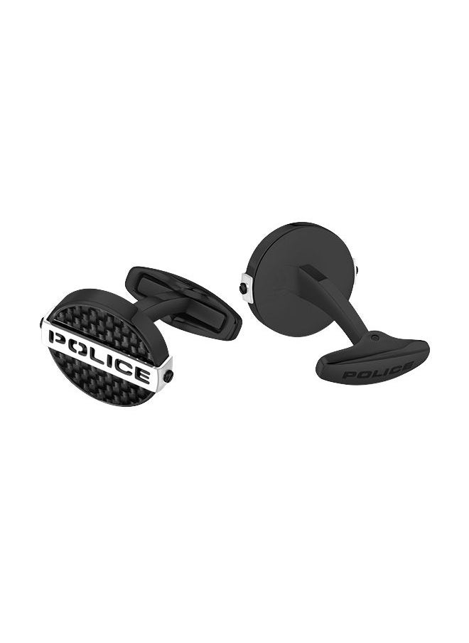 POLICE - Cut Grey With Black Carbon Fibre And Stainless Steel Logo Gents CufflinksPEAGC0022402 - Image 1