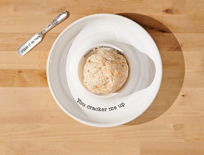 Mud Pie Circa Cheese Ball Dish Set,White, dish 1 1/2" x 9 1/2" dia | spreader 5 1/2" - Image 5