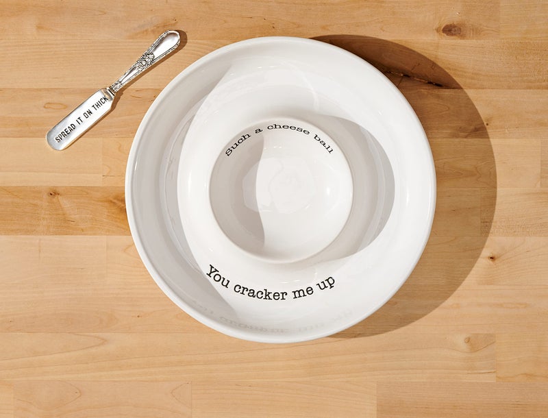 Mud Pie Circa Cheese Ball Dish Set,White, dish 1 1/2" x 9 1/2" dia | spreader 5 1/2" - Image 4