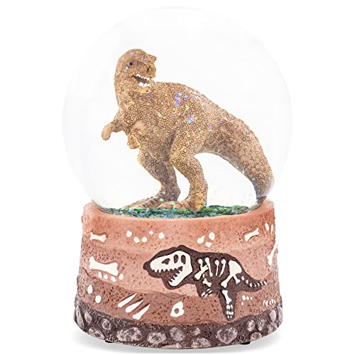 Elanze Designs Elanze Designs TRex Tyrannosaurus Fossils Brown Paleontologist Bone Dig Skeleton Science STEM Footprints Museum 100MM Musical Glitter Dinosaur Snow Globe Plays Tune Born Free 