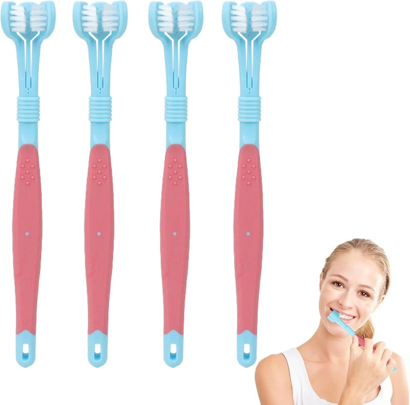 Vierone 4 Pack 3-Sided Toothbrushes for Adults - Blue - 3-Sided Travel Toothbrush - Wrap Around Toothbrush for Kids with Autism - Gum Care - Deep Cleaning - Image 1