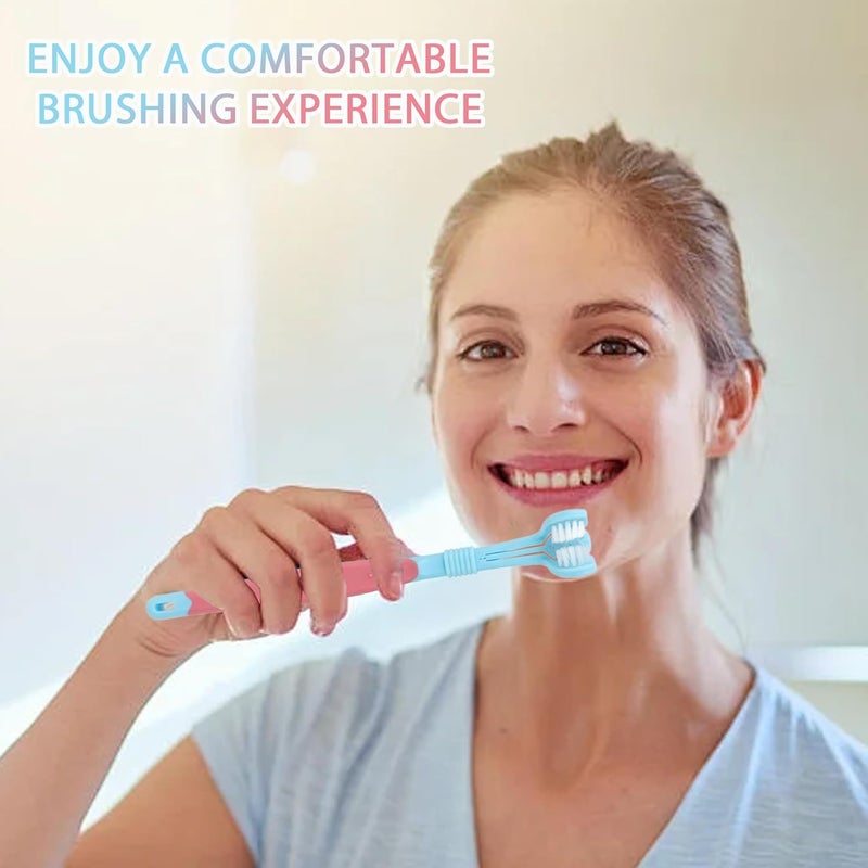 Vierone 4 Pack 3-Sided Toothbrushes for Adults - Blue - 3-Sided Travel Toothbrush - Wrap Around Toothbrush for Kids with Autism - Gum Care - Deep Cleaning - Image 4
