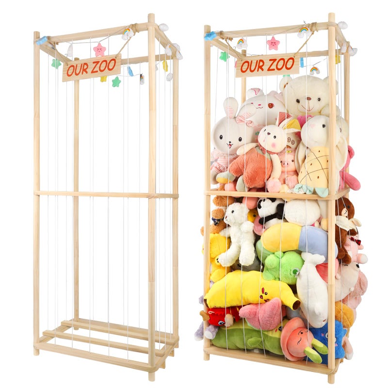 TGS Extra Large Stuffed Animal Storage Wooden Stuff Animal Organizer 63 Stuffed Animal Zoo Holder Kids Plush Toys Cage Stuffed Animal Tower with Light Strips for Playroom Bedroom Nursery Room