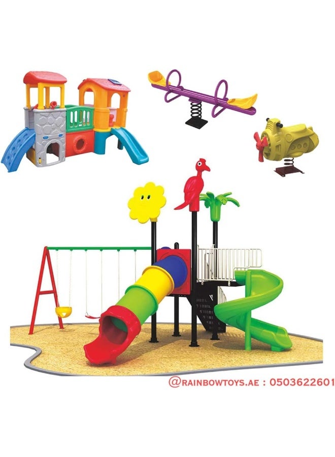 Rainbow Toys RBW TOYS Kids Playsets adventure & Outdoor Playground Equipment All In One Set Slide for kids and Swings for kids toys Offers - Image 1