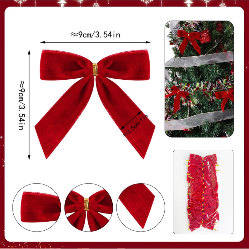 Pack of 24, Velvet with Bow Straps, Christmas Tree Dress Up, Twisted Silk Pendants - Image 2