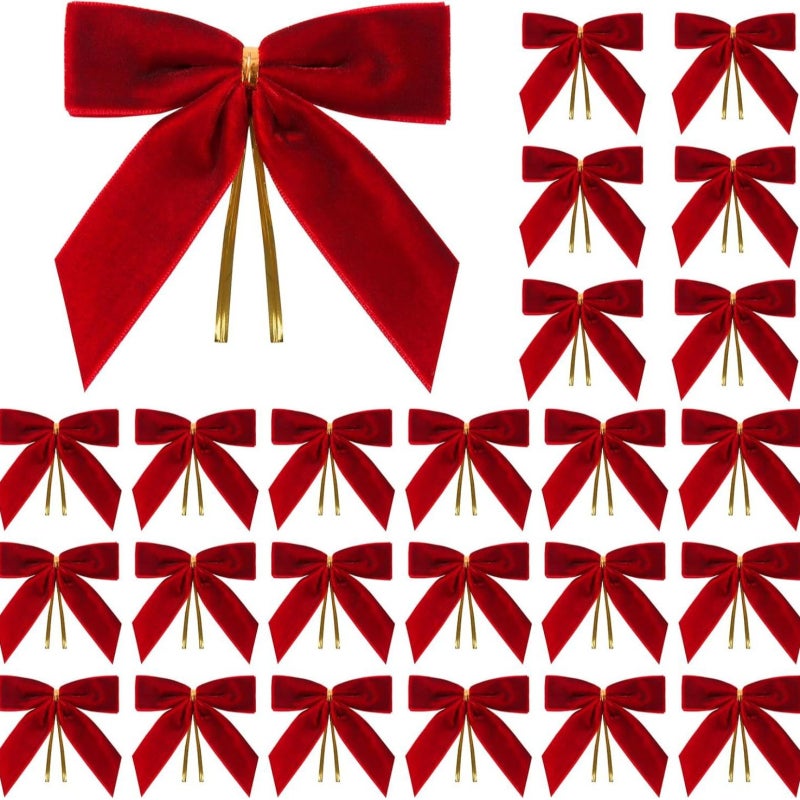 Pack of 24, Velvet with Bow Straps, Christmas Tree Dress Up, Twisted Silk Pendants - Image 1