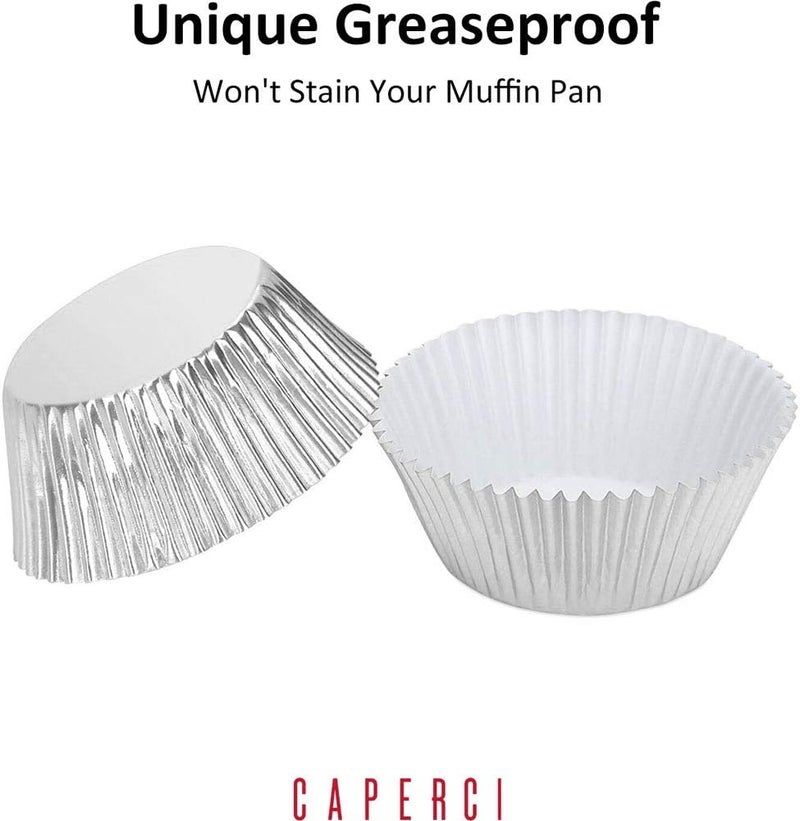 Caperci Silver Foil Cupcake Muffin Liners Standard Size Baking Cups 150-Pack - Premium Greaseproof & Sturdy - Image 4