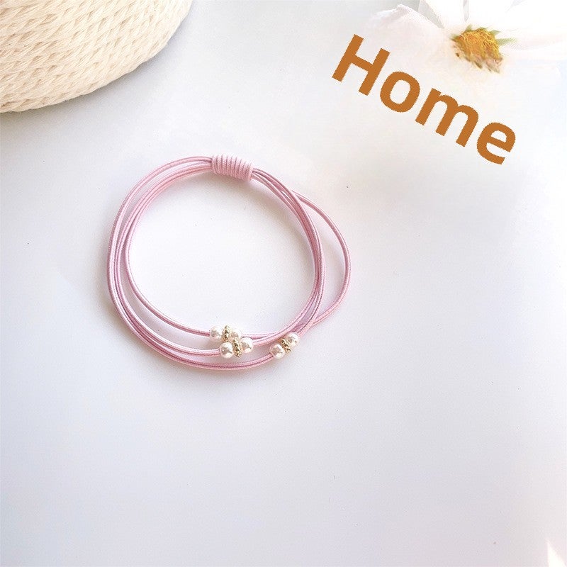 Generic Korean style light luxury hair rope high elastic hair ring rhinestone beaded color rubber band simple hair rope hair accessories wholesale 26# lotus pearl (10)