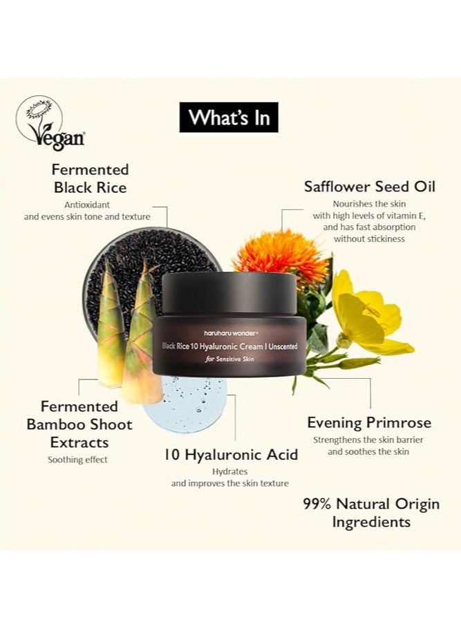 HARUHARU Wonder Black Rice 10 Hyaluronic Cream Unscented 50 ml For Sensitive skin - Image 3