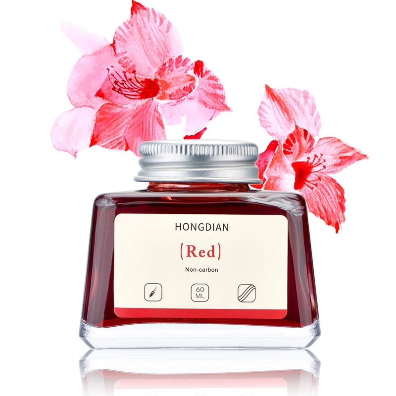 Asvine Hongdian Fountain Pen Bottled Ink Red, 60ml Fountain Pen Bottled Ink, Non Carbon - Image 1