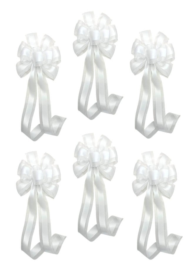GiftWrap Etc. Large 10" White Wedding Pew Bows - Wired Satin Organza Ribbon, 18" Long with Tails, Set of 6, Aisle Decorations, Reception, Bridal Shower, Anniversary, Elegant Event - Image 1