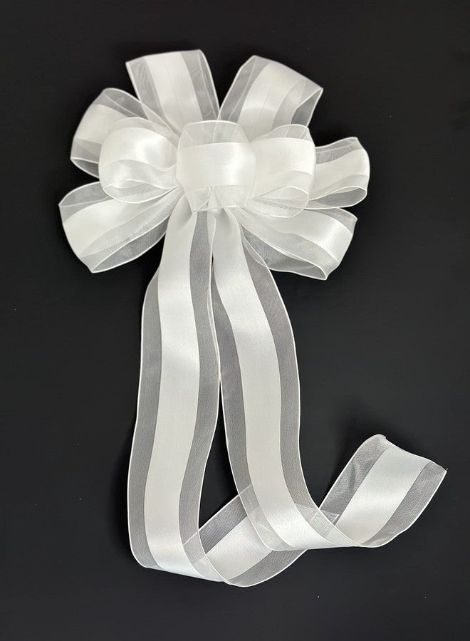 GiftWrap Etc. Large 10" White Wedding Pew Bows - Wired Satin Organza Ribbon, 18" Long with Tails, Set of 6, Aisle Decorations, Reception, Bridal Shower, Anniversary, Elegant Event - Image 2