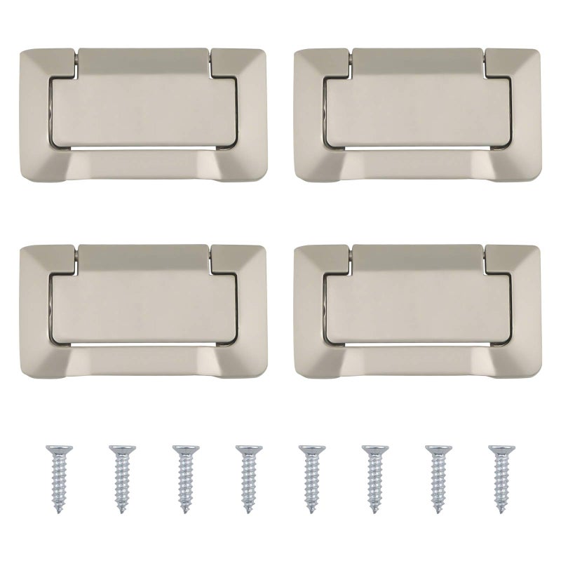 MOROBOR 4Pcs Nickel Pocket Doors Drawer Handle Flush Ring Pull Hidden Furniture Handle with Screws Concealed Zinc Alloy Knobs for Cabinets Closets Drawers