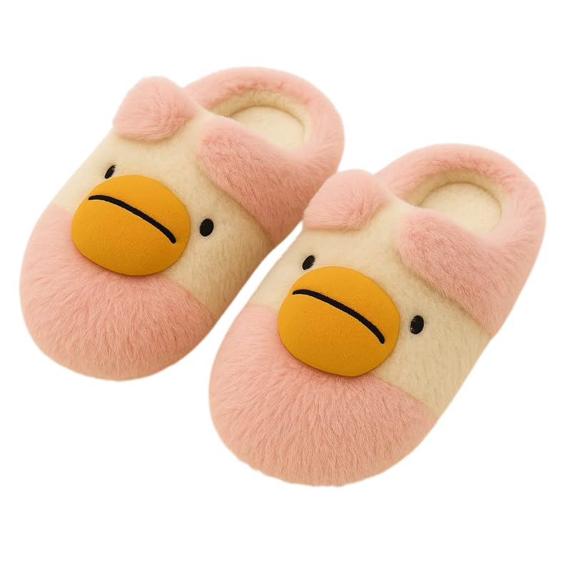 Krystle Cute Duck Face Plush Slippers for Kids – Warm & Soft Fuzzy Indoor Shoes for Boys and Girls (Pink,5-6 Years) - Image 5