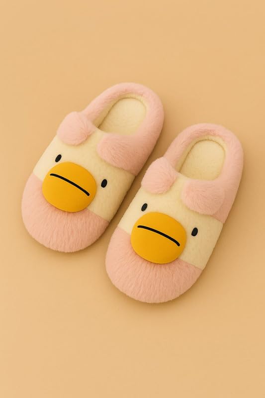 Krystle Cute Duck Face Plush Slippers for Kids – Warm & Soft Fuzzy Indoor Shoes for Boys and Girls (Pink,5-6 Years) - Image 2
