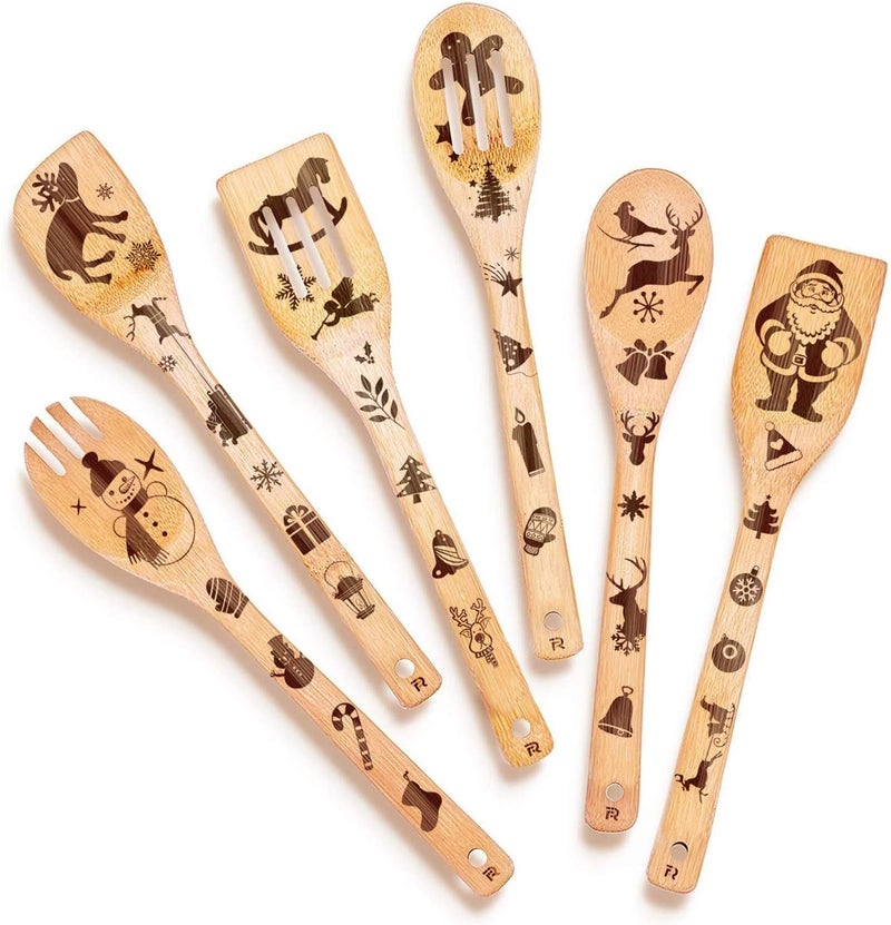Riveira 6-Piece Wooden Spoons For Cooking & Serving - Christmas Gifts for Women who have everything - Christmas Kitchen Utensils - Gift for Mom - Cooking Utensils - Image 1