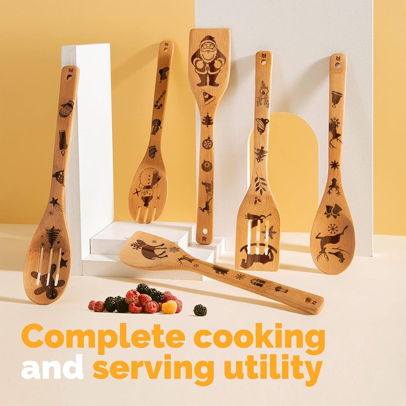 Riveira 6-Piece Wooden Spoons For Cooking & Serving - Christmas Gifts for Women who have everything - Christmas Kitchen Utensils - Gift for Mom - Cooking Utensils - Image 3