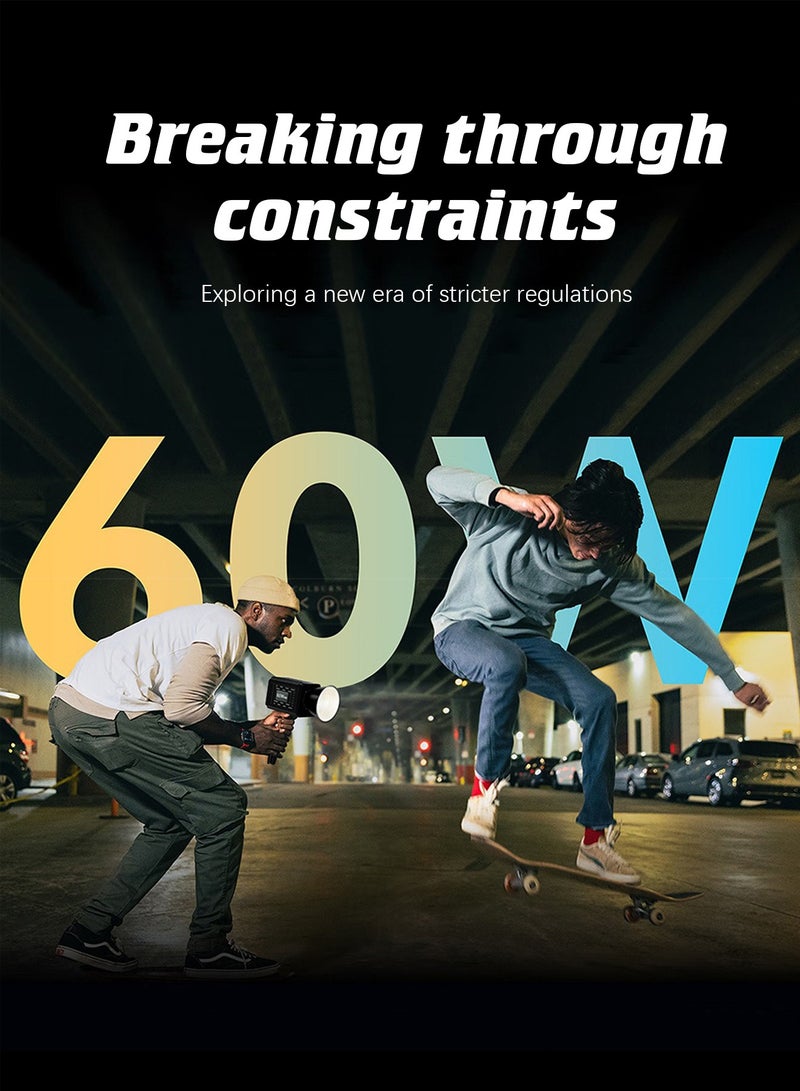 Glanfen 60W Portable Handheld COB Video Light with High CRI ≥95, 12000mAh Battery for Outdoor Photography, Live Streaming, and Video Recording - Image 3