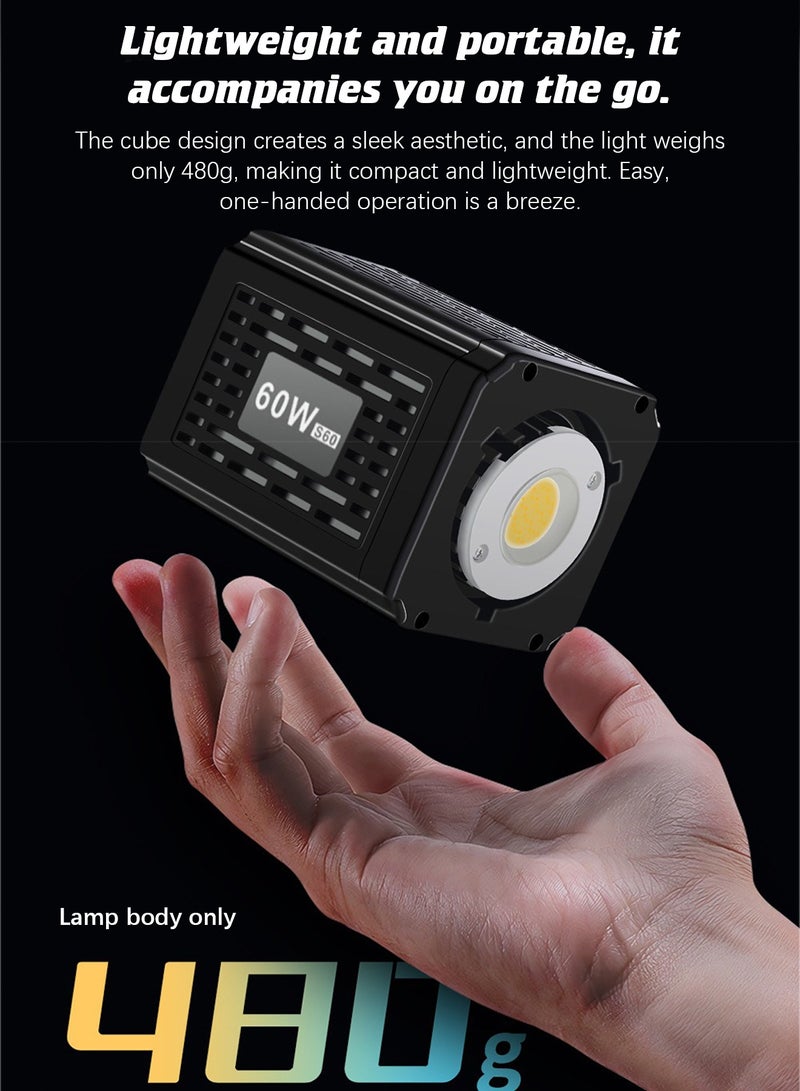 Glanfen 60W Portable Handheld COB Video Light with High CRI ≥95, 12000mAh Battery for Outdoor Photography, Live Streaming, and Video Recording - Image 5