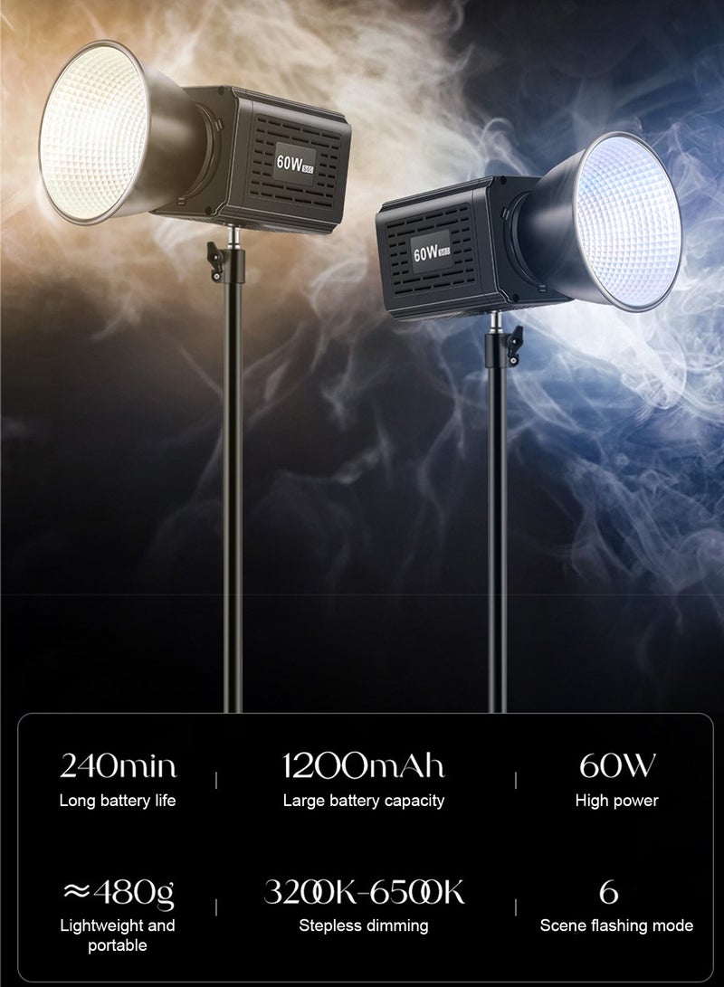 Glanfen 60W Portable Handheld COB Video Light with High CRI ≥95, 12000mAh Battery for Outdoor Photography, Live Streaming, and Video Recording - Image 2
