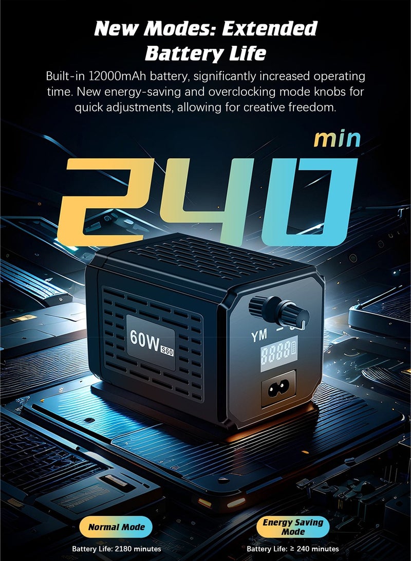 Glanfen 60W Portable Handheld COB Video Light with High CRI ≥95, 12000mAh Battery for Outdoor Photography, Live Streaming, and Video Recording - Image 4